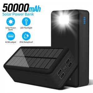 Solární powerbanka 50000 mAh, přenosná solární nabíječka telefonu s baterkou, 4 výstupní porty, 2 vstupní porty, solární baterie kompatibilní s iPhonem, tabletem, pro kempování, turistiku, výlety