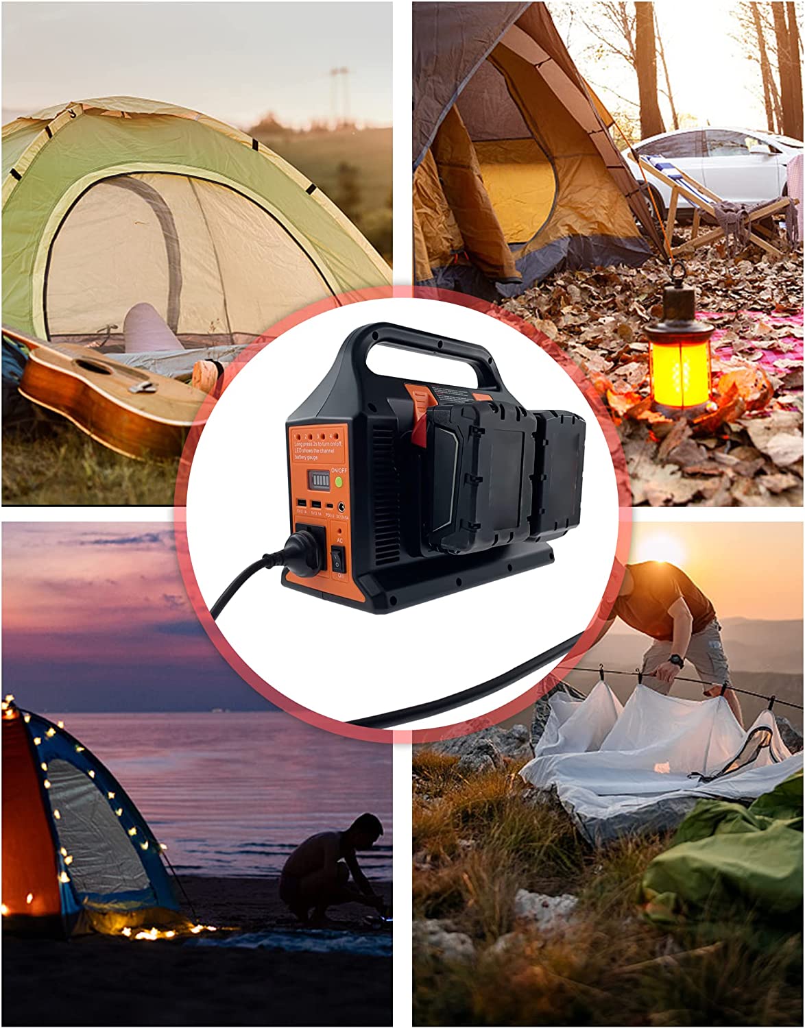 300W 4 channel Portable Power Supply Inverter kanggo Camping Outdoor cahya darurat lan daya