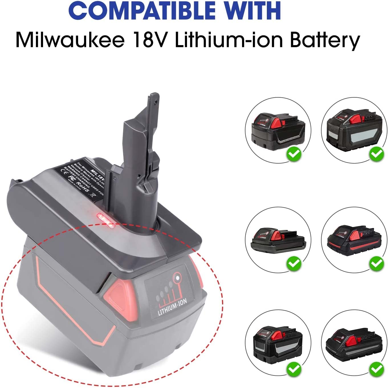 Dyson V8 Adapter for Milwaukeee M18 18V Lithium Battery Converter til Dyson V8 Battery,Bruk for Dyson V8 Støvsuger