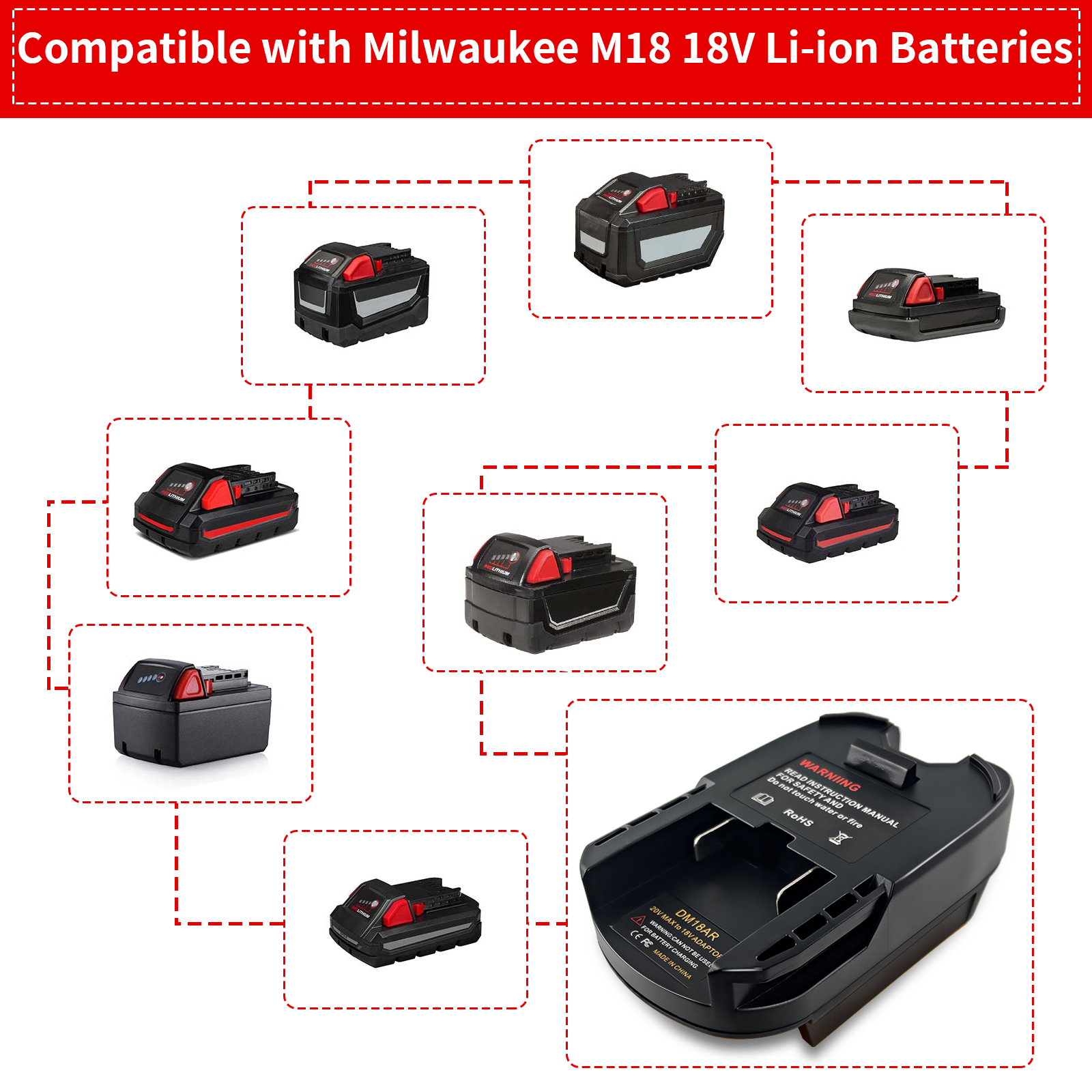 Батарея адаптері Milwaukee 18V M18 және Dewalt 20V батареяларын Ridgid AEG сымсыз құралдарға түрлендіру