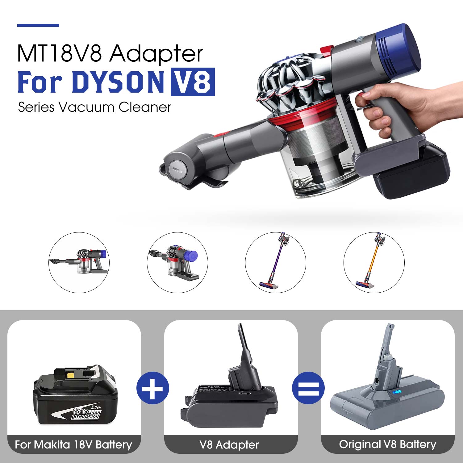 Dyason V8 Battery Adapter ho an'ny Makita 18V Lithium Battery Niova ho Dyson V8 Battery