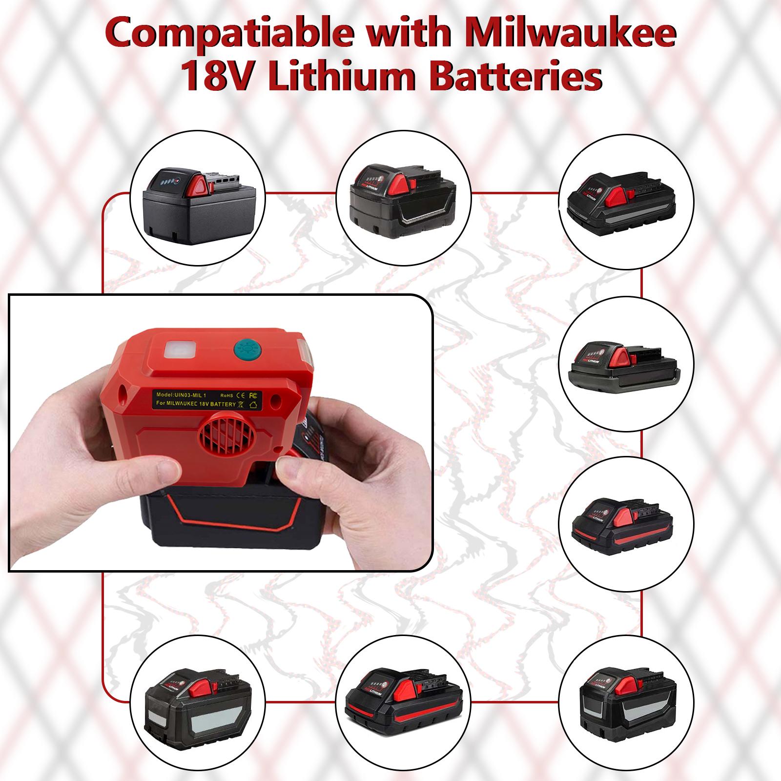 200W Power Inverter generator kompatibel med Milwaukee M18 18V lithium batteri