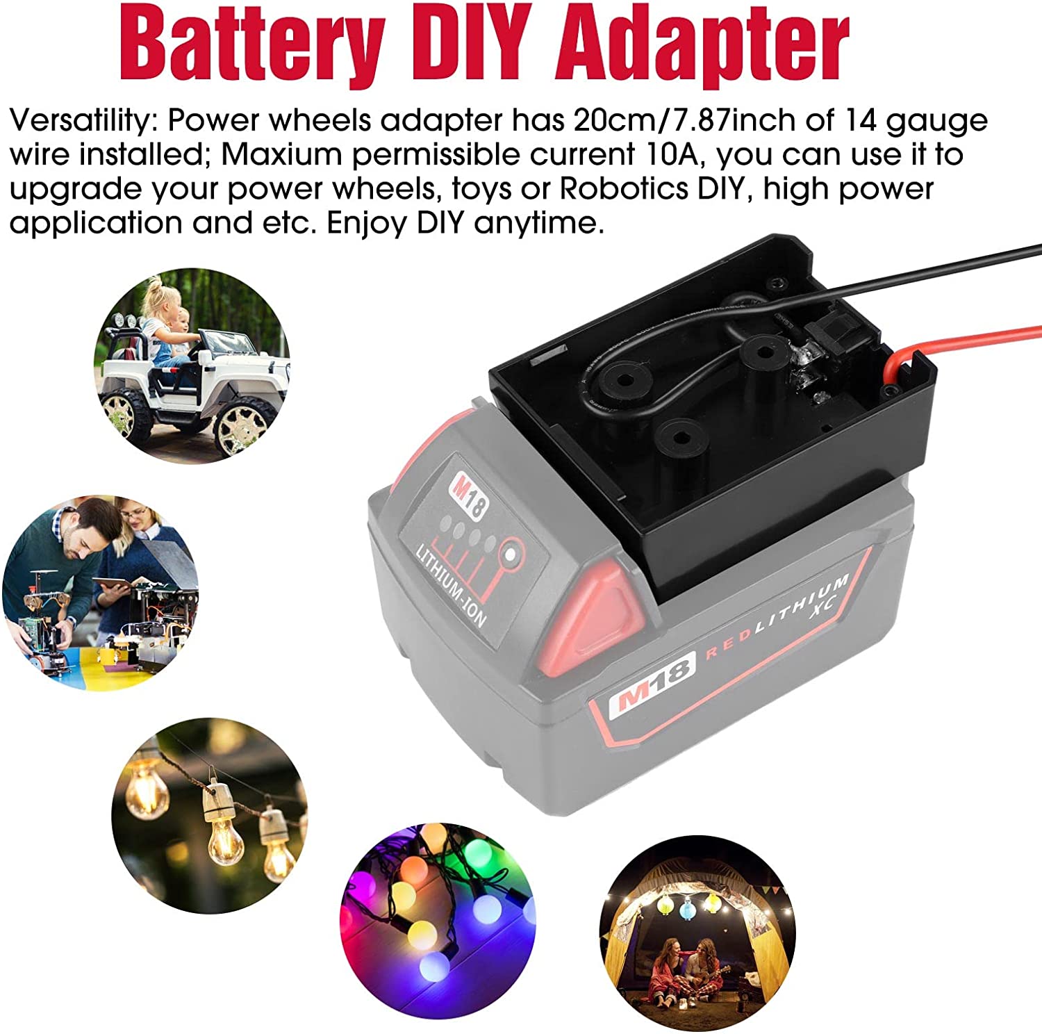 Foar Milwaukee 18V Battery Converter Connector DIY Power Adapter mei Wires