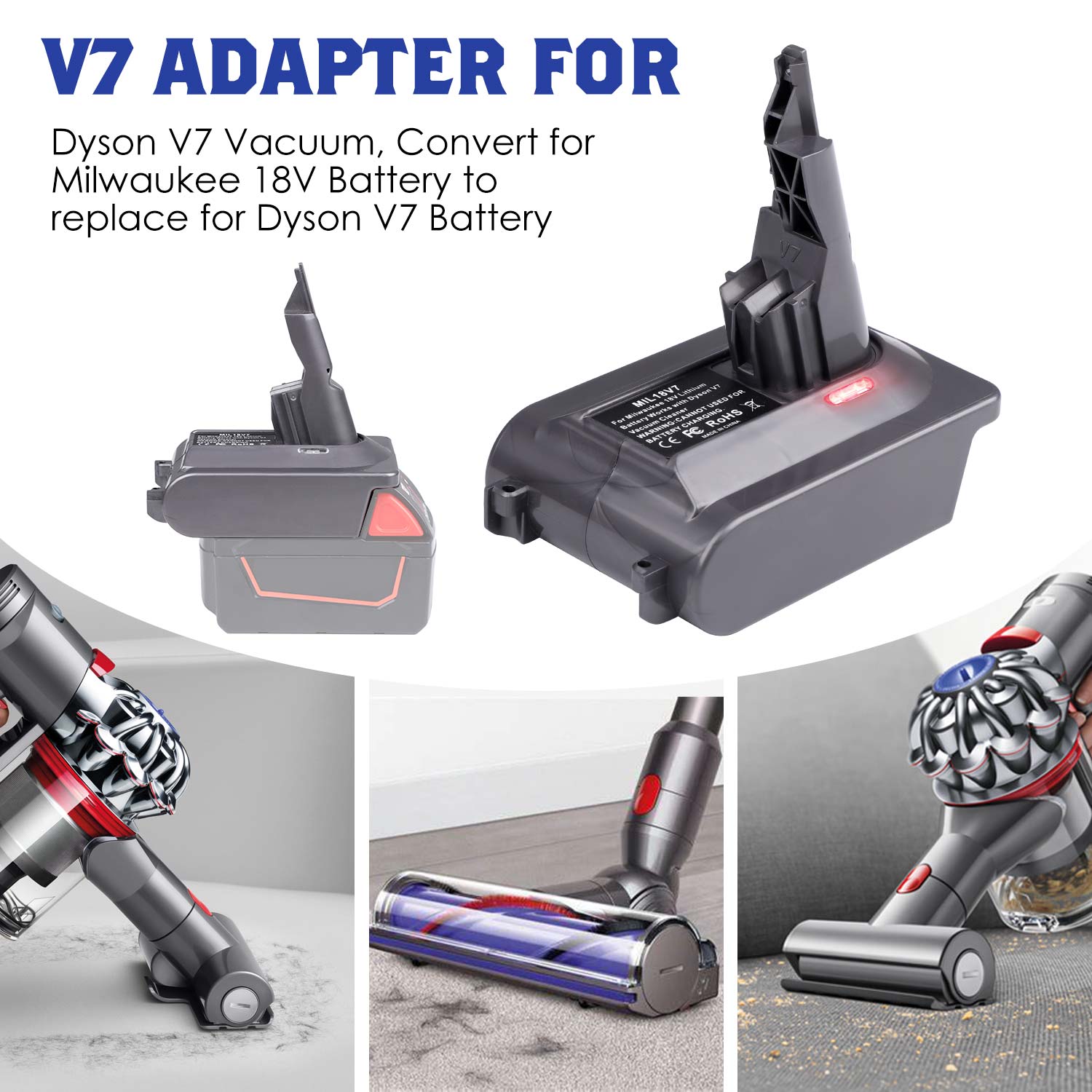 Fun Adapter Dyson V7 fun Milwaukee M18 18V Iyipada Batiri Lithium si Dyson V7, Lo fun Isenkanjade Vacuum Dyson V7
