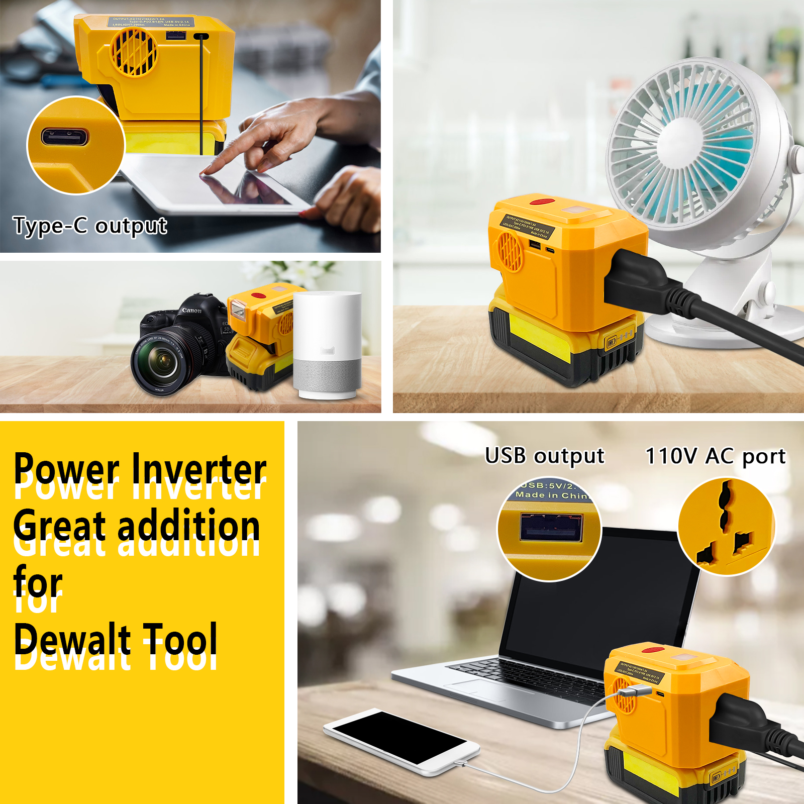Generatore Power Inverter da 200W compatibile con batteria al litio Dewalt 20V