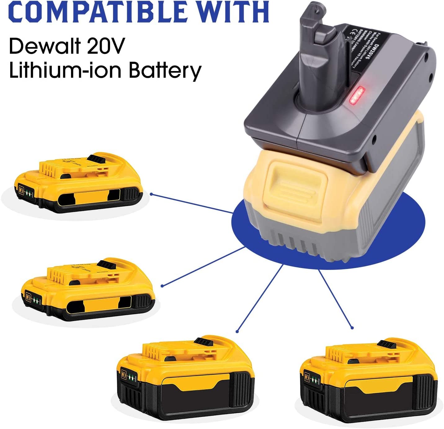 „Dyson“ baterijos adapteris, skirtas „Dewalt“ 20 V ličio baterijai, konvertuotas į „Dyson V7“ bateriją