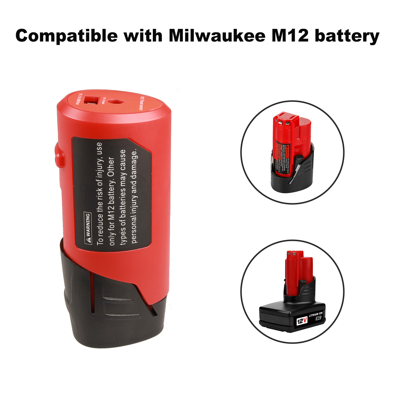 USB strømkildeadapter til Milwaukee M12 12V lithium-ion batteri