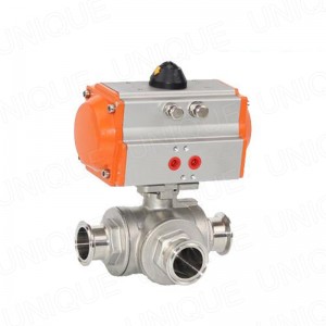 Stainless Steel 3Way Clamp Ball Valve With Pneumatic Actuator