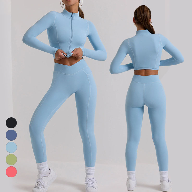 New Yoga Set Fitness Leggings Jacket Women Elastic Comfortable Suit