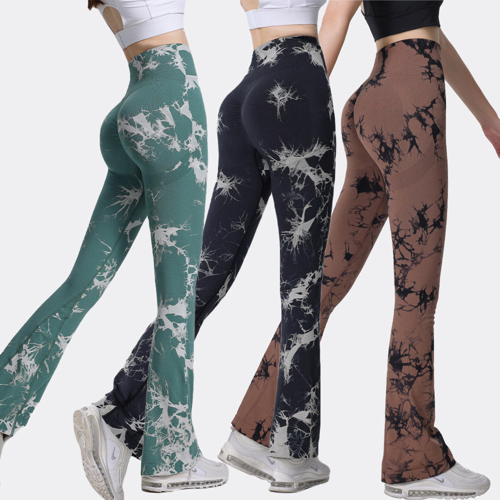 Расклешенные брюки для йоги на заказ, бесшовные леггинсы пуш-ап с высокой талией