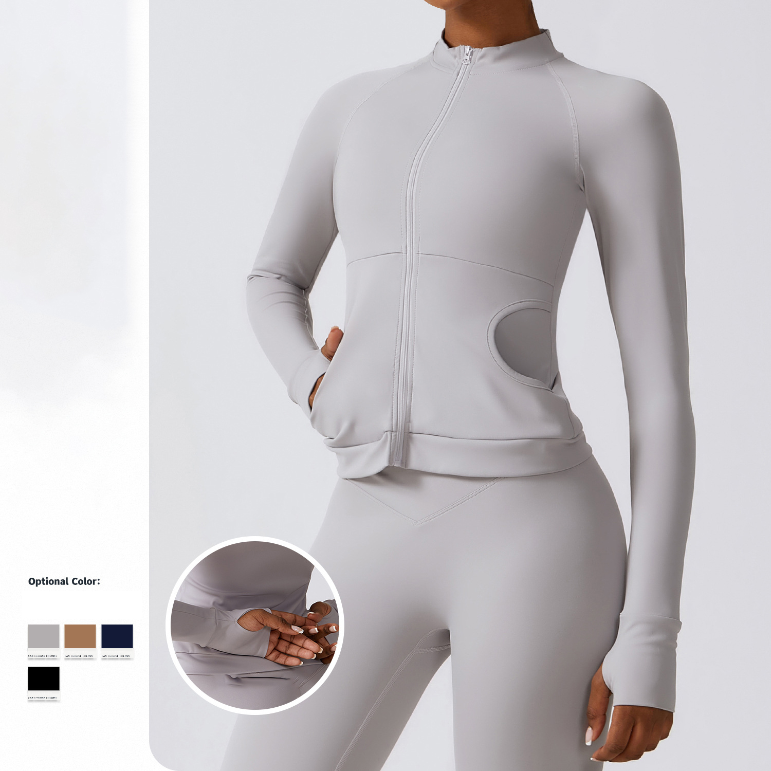Ang Yoga Long Sleeve Front Zipper Jackets Gaan ang Timbang Jacket nga May Pocket