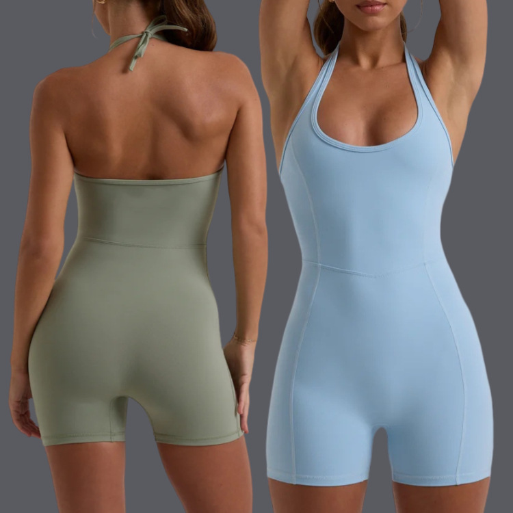 Yoga Jumpsuit Solid Halter Sport Workout Gym Workout Romper One Piece Bodycon
