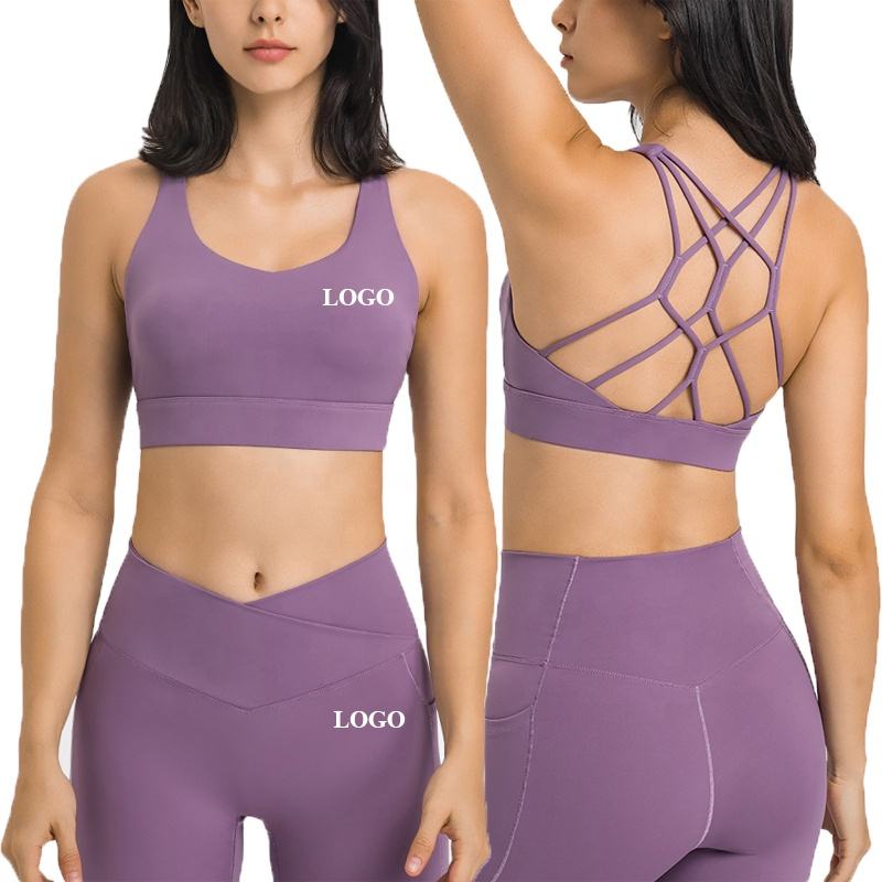 Pasadya nga Logo Yoga Sports Bra Cross Strap Sexy Back Workout Bra