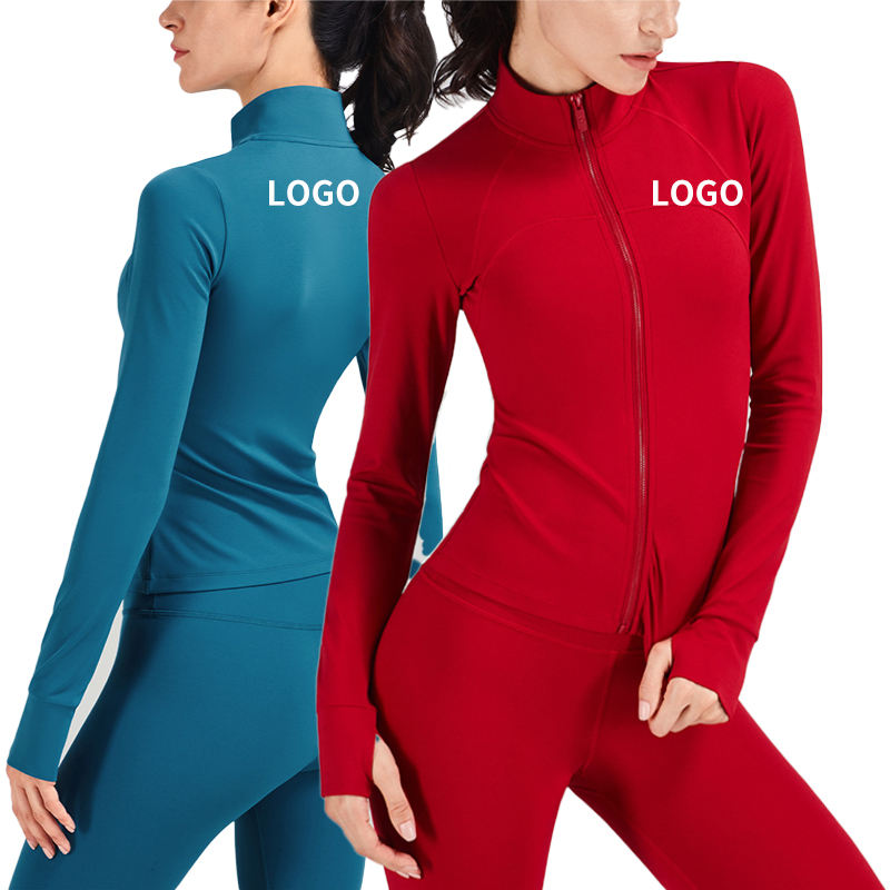 Long Sleeve Zipper Jackets Soft Solid Gym Fitness Workout Yoga Tops