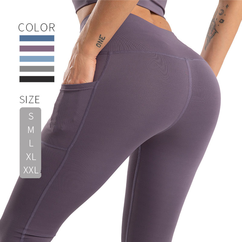 Pantalones de yoga con bolsillo, venta al por mayor, polainas inconsútiles elásticas de cintura alta