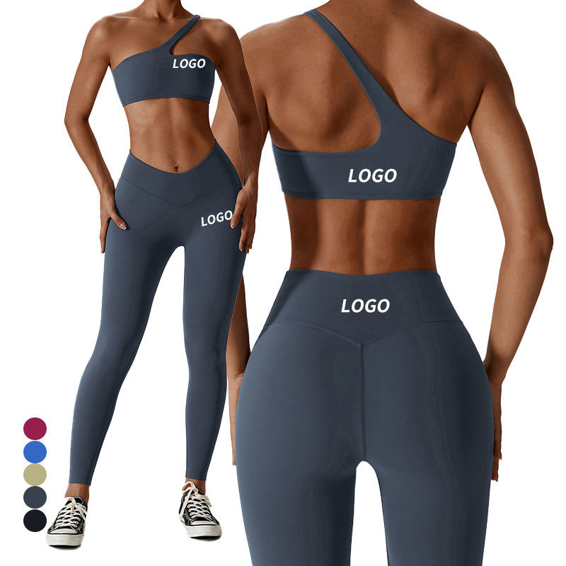 Nowe niestandardowe zestawy do jogi Sportowy biustonosz na jedno ramię Legginsy w dużych rozmiarach