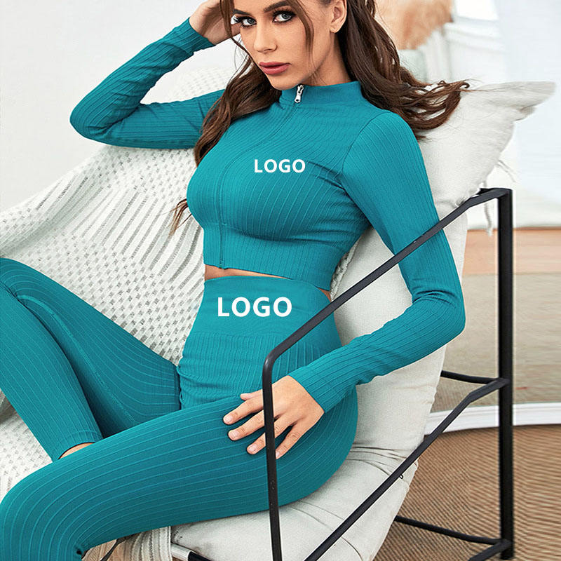 Комплект для йоги Ropa Deportiva Mujer Спортивная одежда Укороченный топ в рубчик с длинными рукавами Брюки