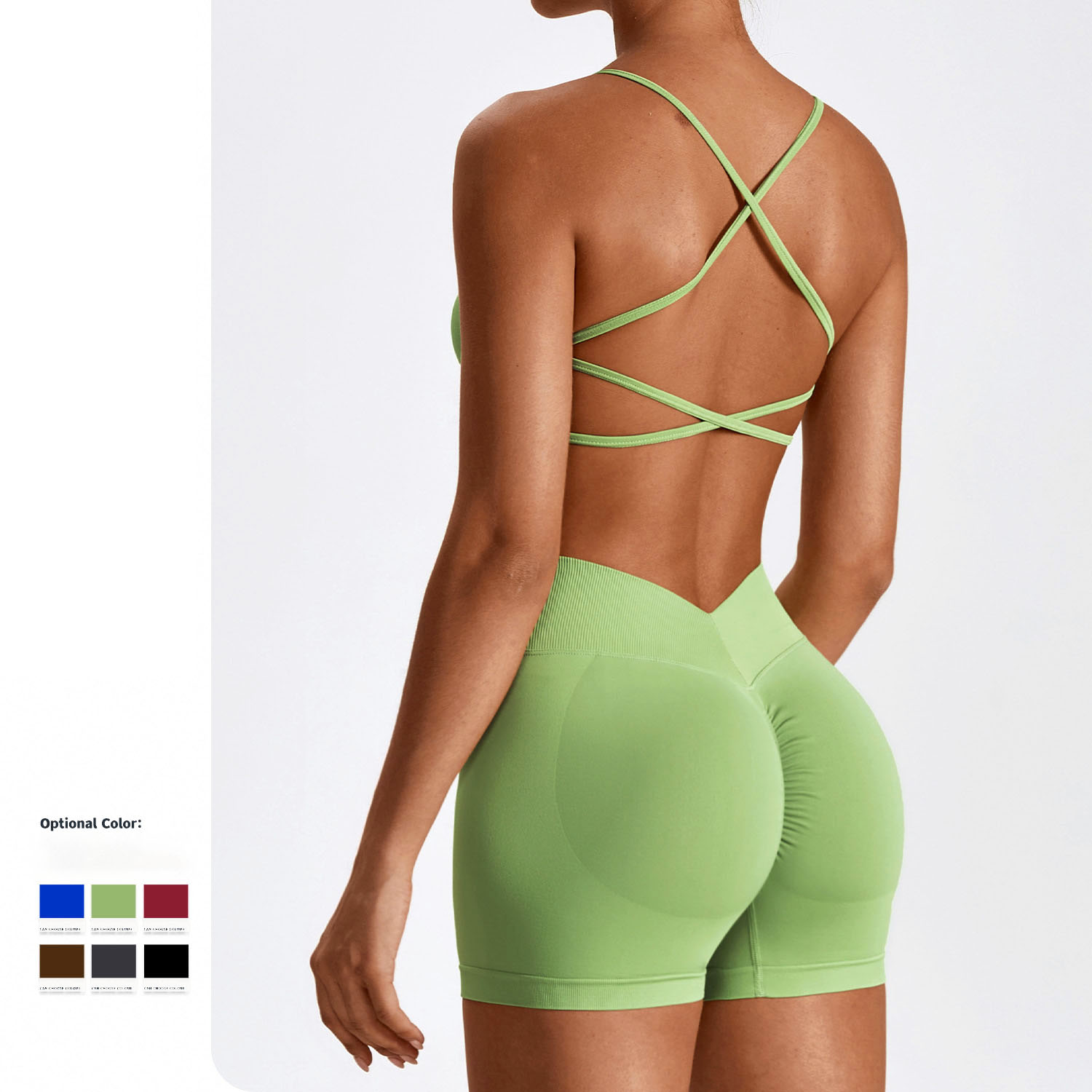 Custom Yoga Set V Backless Sports Bra Cut Waist Scrunch Butt Shorts