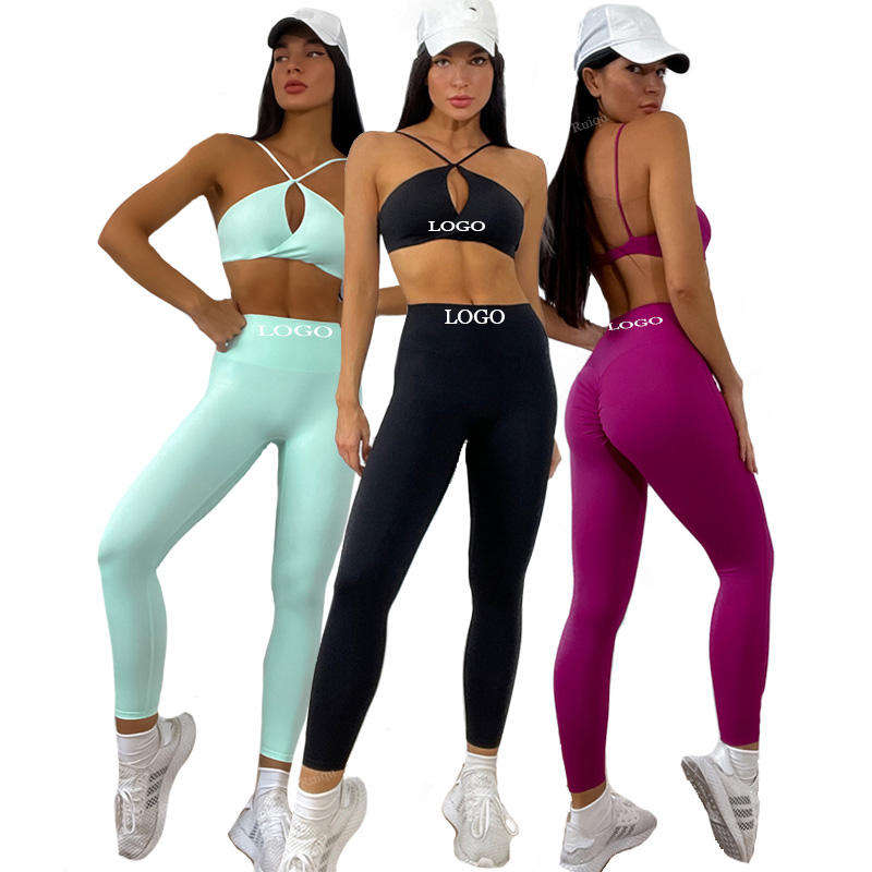 Seata Yoga 3 seòrsa Push Up Sports Bra Scrunch Leggings Gym 6 Piece Suit