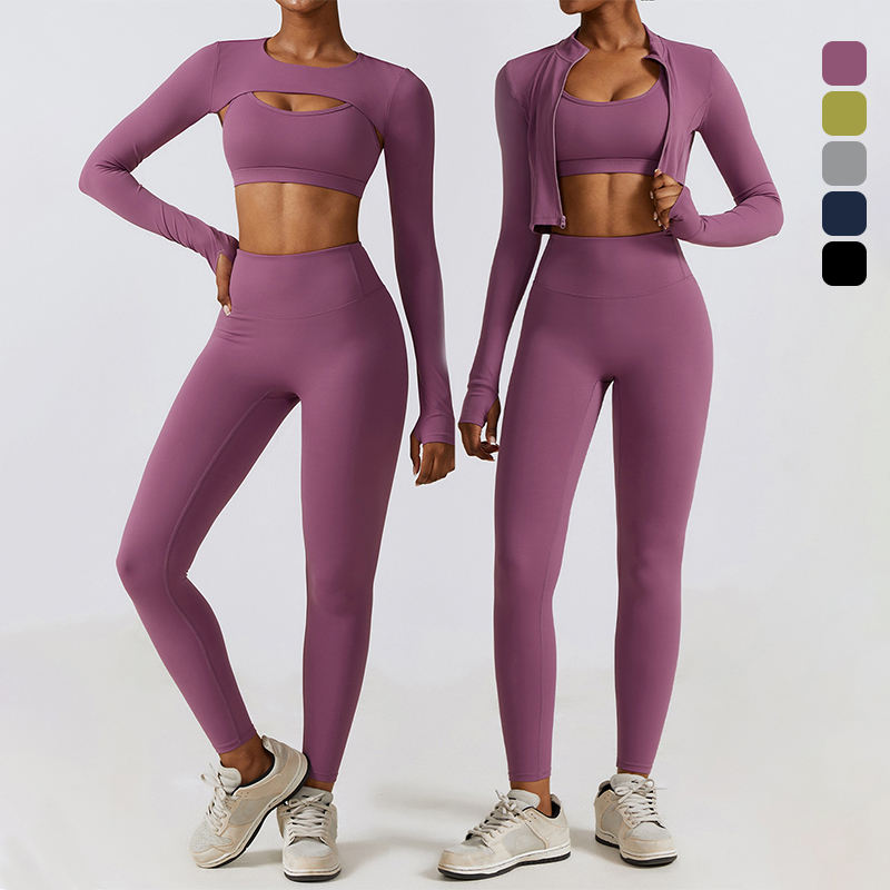 ຊຸດ Yoga 4 Piece ຄຸນະພາບສູງ Active Wear Gym Fitness Running Yoga Set