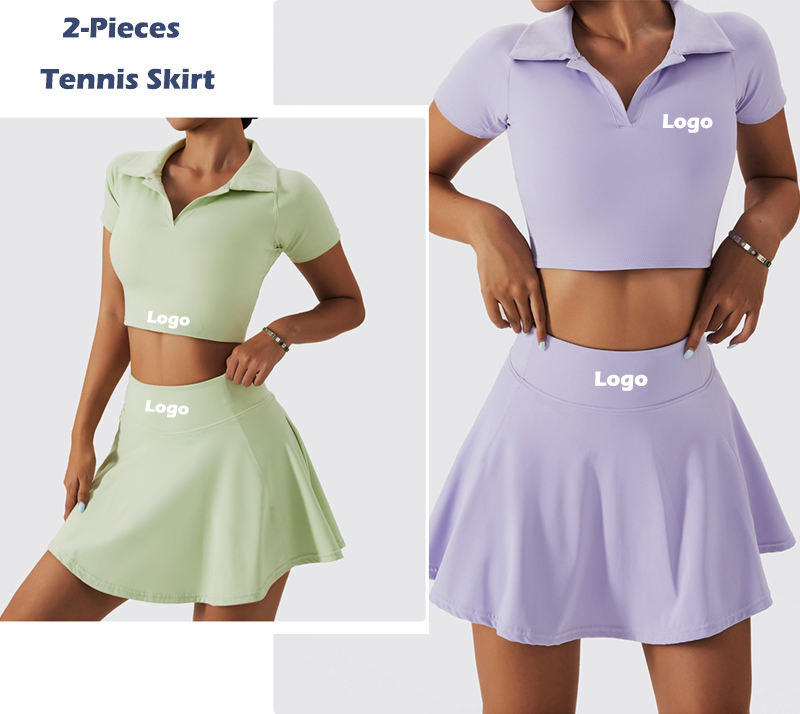 योग सेट टेनिस गोल्फ आउटफिट छोटो बाहुला टी-शर्ट र निर्मित स्कर्ट सेटहरू