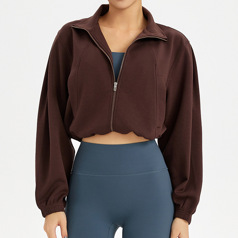 Jaket Yoga Kasual Sweatshirt Hoodies Zip Penuh Lengan Panjang Atasan