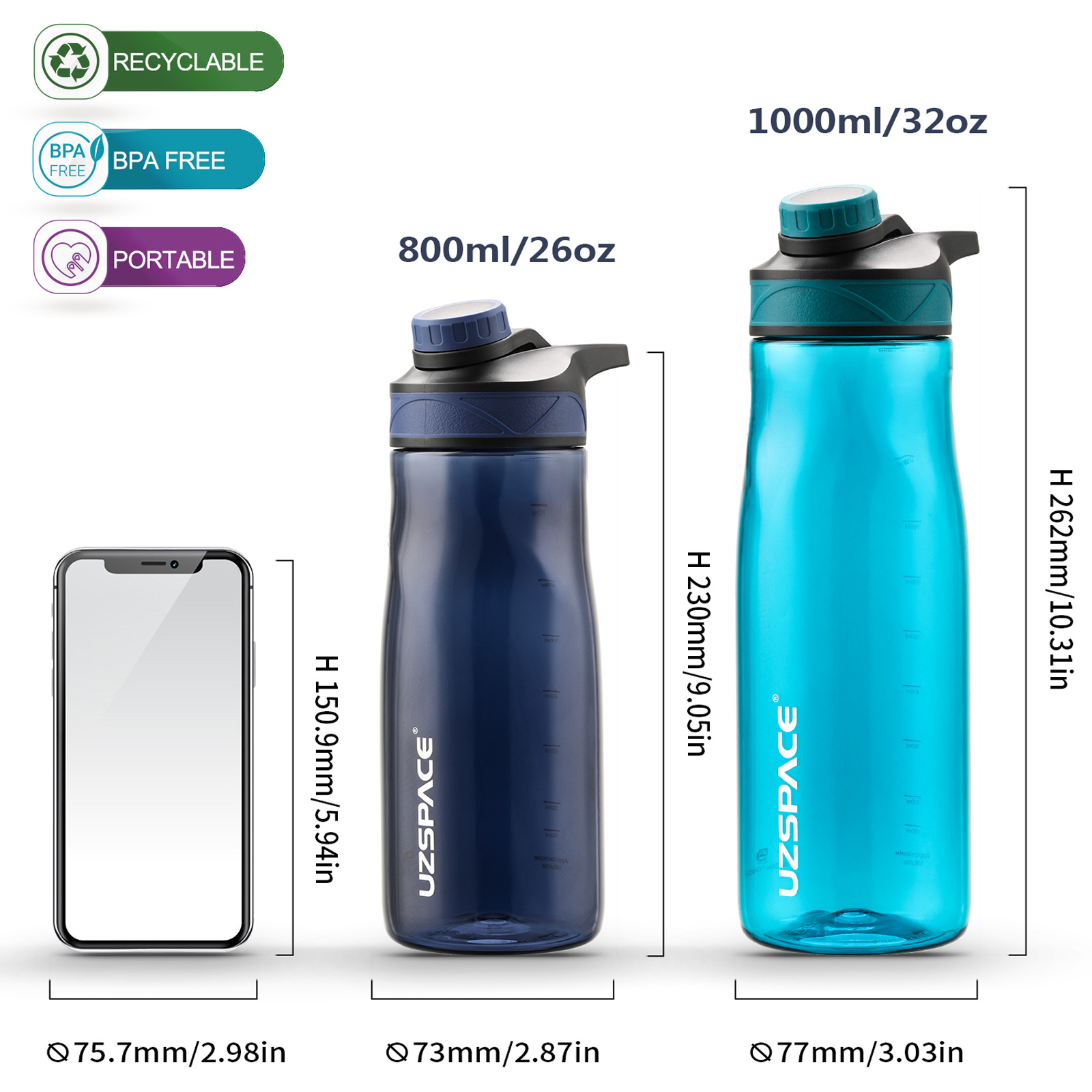 Venta al por mayor UZSPACE 1500 ml / 1,5 L Fabricante y proveedor de  botellas de plástico de agua para deportes esmeriladas con colores  degradados motivacionales