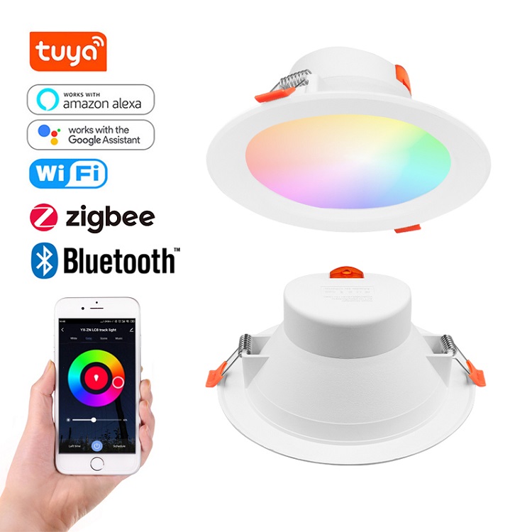 CE FCC สมาร์ท TUYA WIFI Bluetooth 100-250V LED RGB 5/7/9/15W IP44 โคมดาวน์ไลท์แบบฝัง CCT ปรับหรี่แสงได้สมาร์ท RGB Downlight