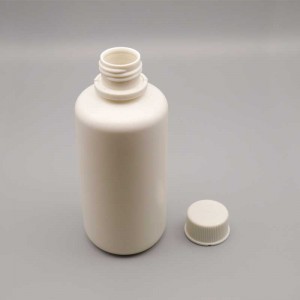 200 ml iekšķīgi lietojama šķidruma PE balta apaļa šķidruma pudele ar skalu iepakošanas pudeli ar skrūvējamu vāku