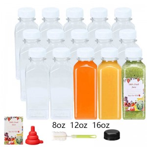 8 Oz 16 Oz 330 Ml Inumin Bpa Free Clear Juice Plastic Empty Pet Square Juicer Container Bote ng Inumin Para sa Juice ng Inumin