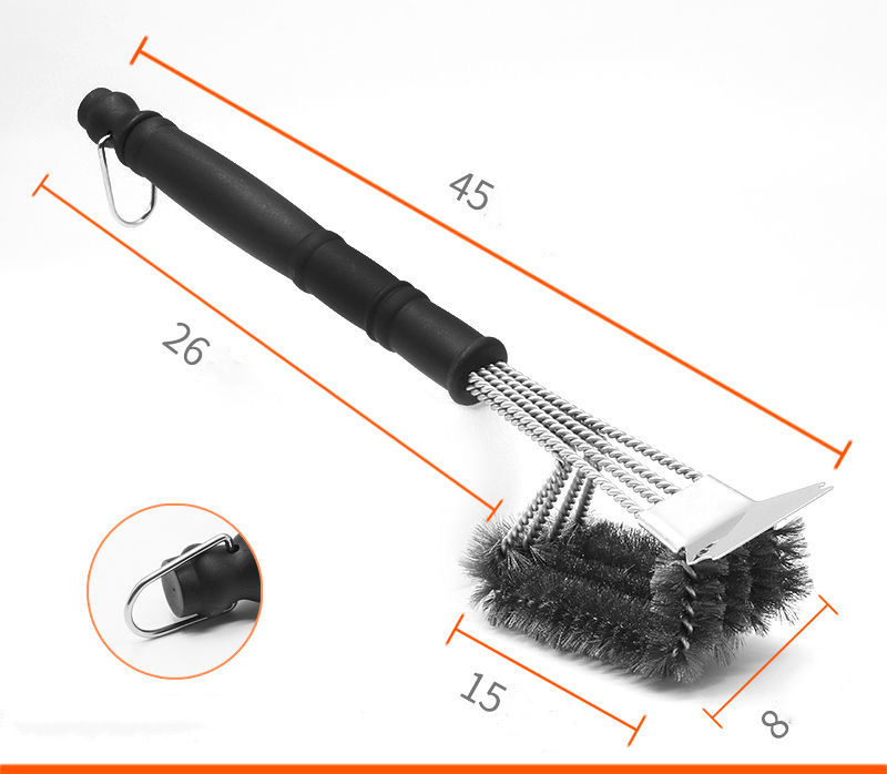 Grill Brush Scraper Extra Strong BBQ Cleaner Safe Wire Bristles 18″ Stainless Steel Triple Scrubber Cleaning Brush Featured Image