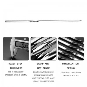 304 Stainless Steel Barbecue Sign Outdoor Meat Piercing Needle Barbecue Needle Flat Sign Tool Factory Wholesale