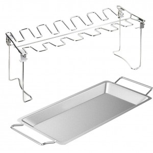 Chicken Leg Wing Rack 14 Slots Stainless Steel Metal Roaster Stand With Drip Tray For Smoker Grill Or Oven, Dishwasher Safe, Non-Stick, Great For Bbq, Picnic