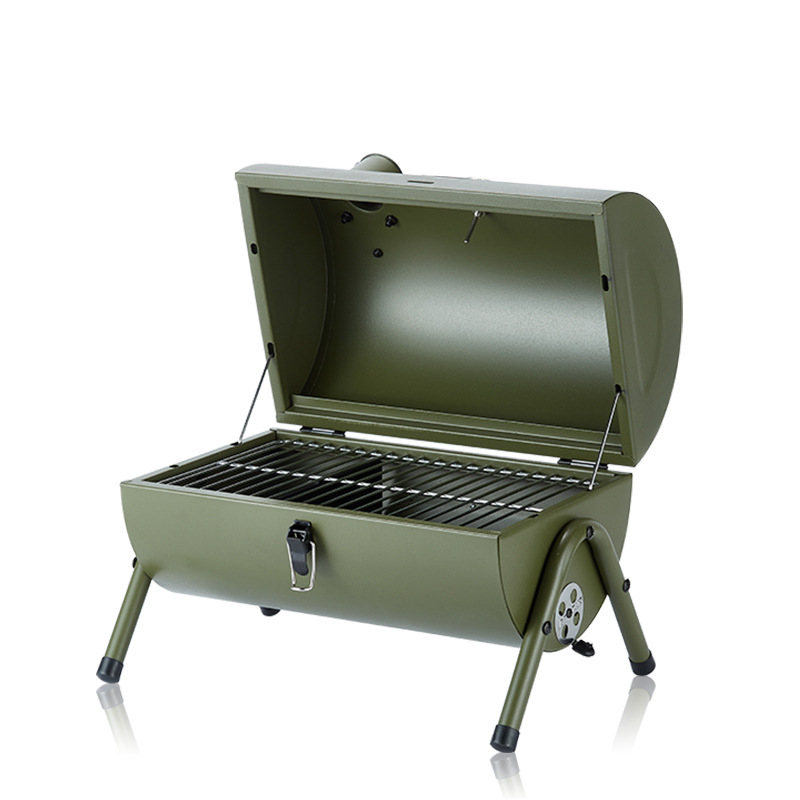 Commercial bbq charcoal grill double side stainless steel folding cinlinder portable cast iron camping grills