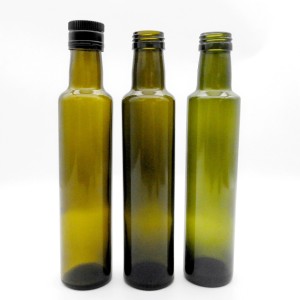 250 ml pyöreä tummanvihreä oliiviöljypullo