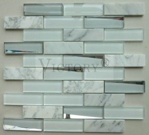 Azulejo de metro biselado facetado moderno, blanco, beige y marrón Mosaico de vidrio brillante Cocina y baño Vidrio biselado y mosaico de espejo metálico