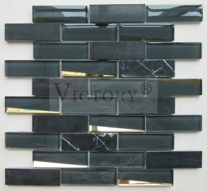 ກະເບື້ອງລົດໄຟໃຕ້ດິນ Beveled ແບບທັນສະ ໄໝ, ສີຂາວ, ສີ Beige ແລະສີນ້ ຳ ຕານ Glossy Glass Mosaic Kitchen and Bathroom Beveled Glass and Metalic Mirror Tile Mosaic