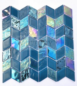 Skinnende farverig firkantet form Svømmebassin glasmosaik Sort og hvid mosaikflise Blå farve Forskellige anvendelser swimmingpool glasmosaikblanding