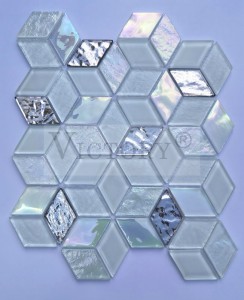 Azulejos de mosaico de vidrio de cristal de colores mezclados de alta calidad para la pared y el piso 4 mm Colorfull South America Rhombus Design Glass Mosaic