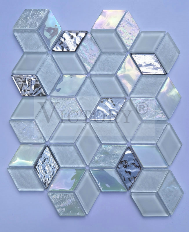 Висококвалитетен базен со мешани шарени мозаик од кристално стакло за ѕидови и подови 4 мм шарени стаклен мозаик со ромб дизајн Избрана слика