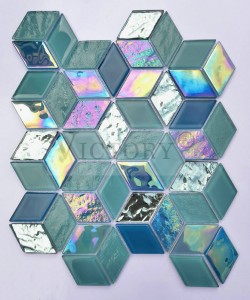 Висококвалитетен мозаик за базен со мешан разнобоен мозаик од кристално стакло за ѕидови и подови 4мм шарени стаклен мозаик со ромб дизајн