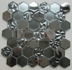 Мозаик со шестоаголна плочка во мешана боја кристален мозаик Шестоаголен стаклен мозаик Дневна соба Трговија на големо Фабрика со висок квалитет на OEM метален мозаик од стакло