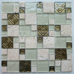 Vendita all'ingrosso Cina Electroplated Mix Crystal Glass Stone Mosaic Tiles for Wall Backsplash Kitchen Bath Shower Hotel Projects