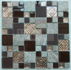 Firoşxaneya Çîn a Electroplated Mix Crystal Glass Stone Mosaic Tiles for Wall Backsplash Kitchen Bathroom Shower Hotel Projects