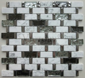 I-Foshan Factory Direct Selling Price Mix Umbala We-Glass Stone Mosaic ye-Bathroom Wall Tile High Quality High Quality Okudumile Okudumile kwe-Crystal Strip Glass Mosaic Tile