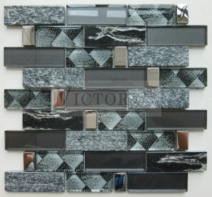 Basketweave modelio marmuro mišinio stiklo akmens mozaika, skirta interjero dizainui Viduržemio jūros stiliaus valgomojo dekoratyvinė stiklo akmens mozaika