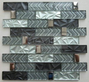 Basketweave Pattern Marble Mix Glass Stone Mosaic ສໍາລັບການອອກແບບພາຍໃນຫ້ອງຮັບປະທານອາຫານແບບ Mediterranean ຕົກແຕ່ງແກ້ວຫີນ Mosaic