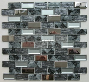 5 mm storio pilka/tamsiai pilka/ruda sidabrinė veidrodinė mozaikinė plytelė karštai išparduota 23x48 mm laminuota krištolinė mozaikinė plytelė, skirta dekoratyviniam prabangiam namų dekoravimui.