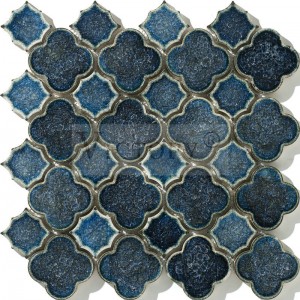 ກະເບື້ອງເຊລາມິກ Mosaic ດອກ Mosaic Porcelain ກະເບື້ອງ Mosaic ກະເບື້ອງເຮືອນຄົວ Mosaic ການອອກແບບໃຫມ່ Decoaration ສີດໍາ Glossy Arabesque Mosaic Tile Lantern Mosaic ສີຟ້າປາ Scale ຮູບຮ່າງກ້ອນ Crack Ceramic Mosaic ...