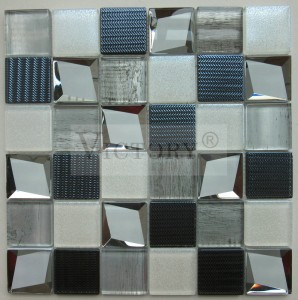 Mozaik qelqi me elektroplacion Pllaka mozaiku katror Mozaik në pamje metalike Pllakë mozaiku e zezë